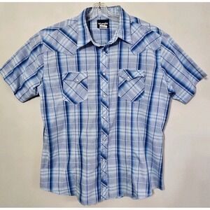Wrangler Vintage Shirt Men's Size‎ XXL Blue Plaid Pearl Snap Cowboy Rodeo